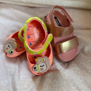 Mini Melissa Kids Pink size 5and Gold Sandals with Llama Design size 7